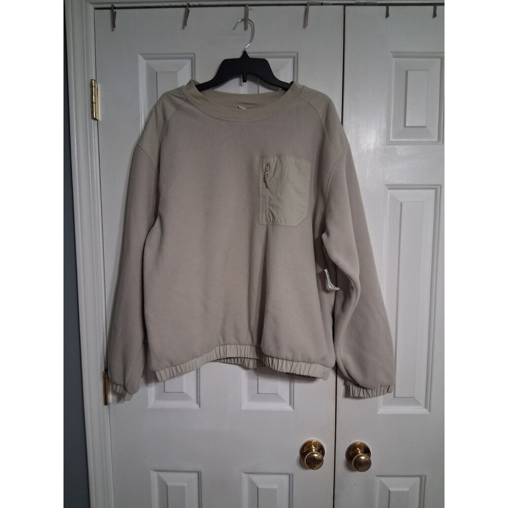 NWT Men's Old Navy Oversized Microfleece Utility Pocket Pullover Size L Beige